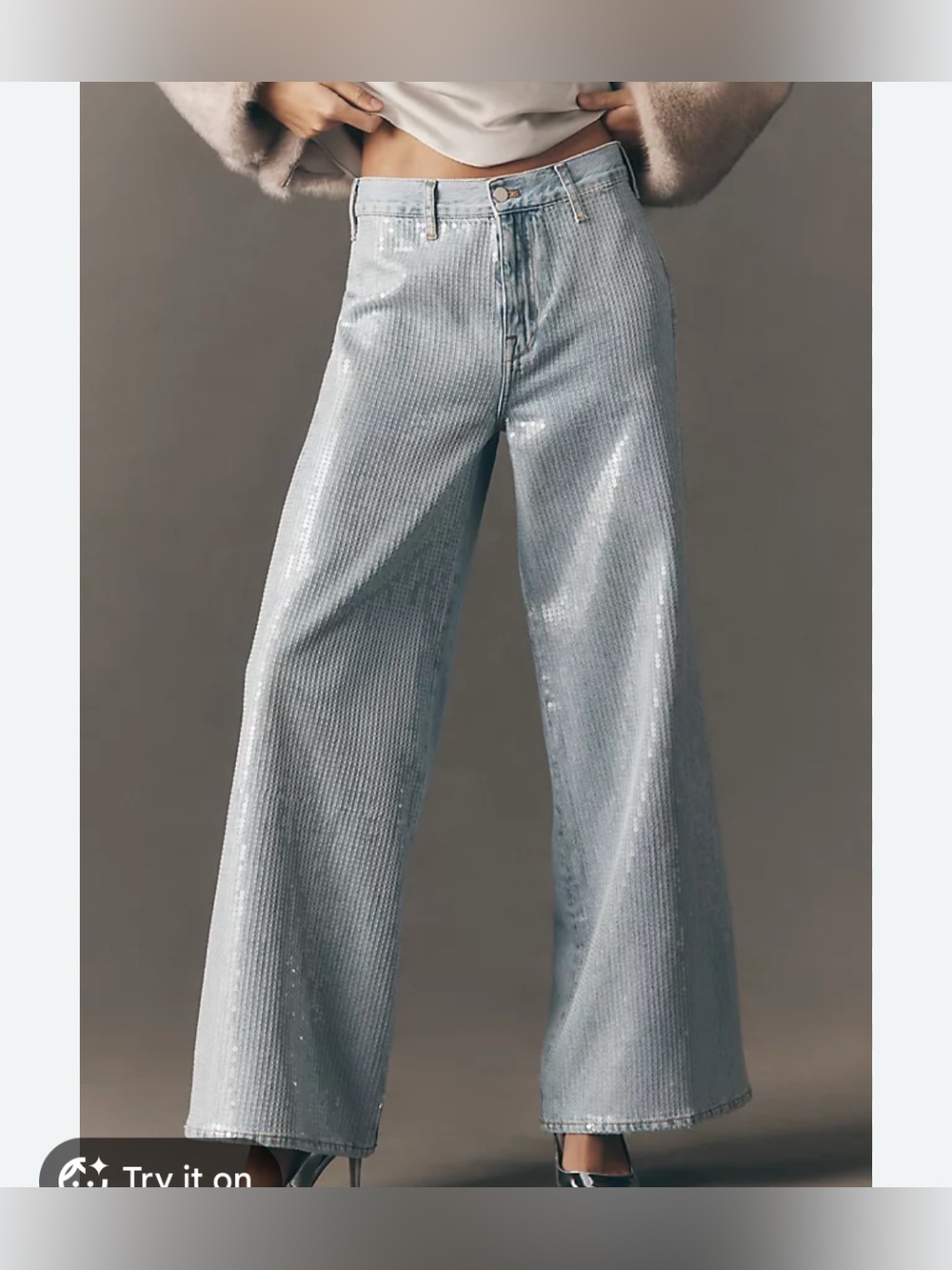 Anthropologie Pilcro Sequin Skater High-Rise Wide-Leg Blue Jeans size 26